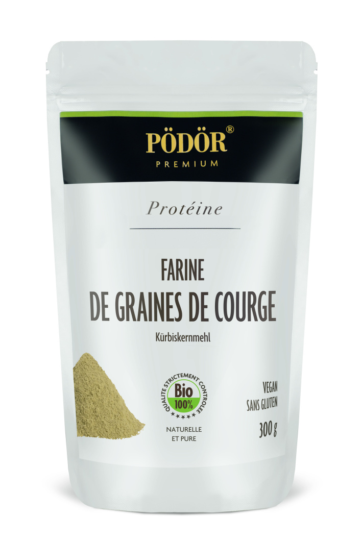 Farine de graines de courge bio, partiellement déshuilée